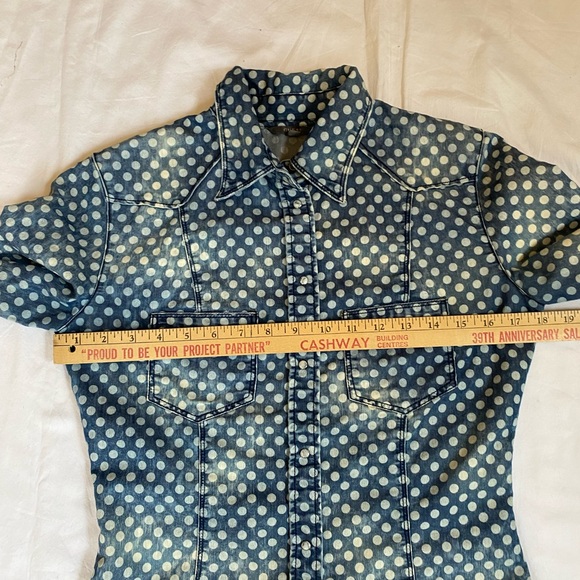Guess Polka Dot Pearl Snap Button Front Denim Shirt SM Coastal Cowgirl Western - Picture 11 of 16